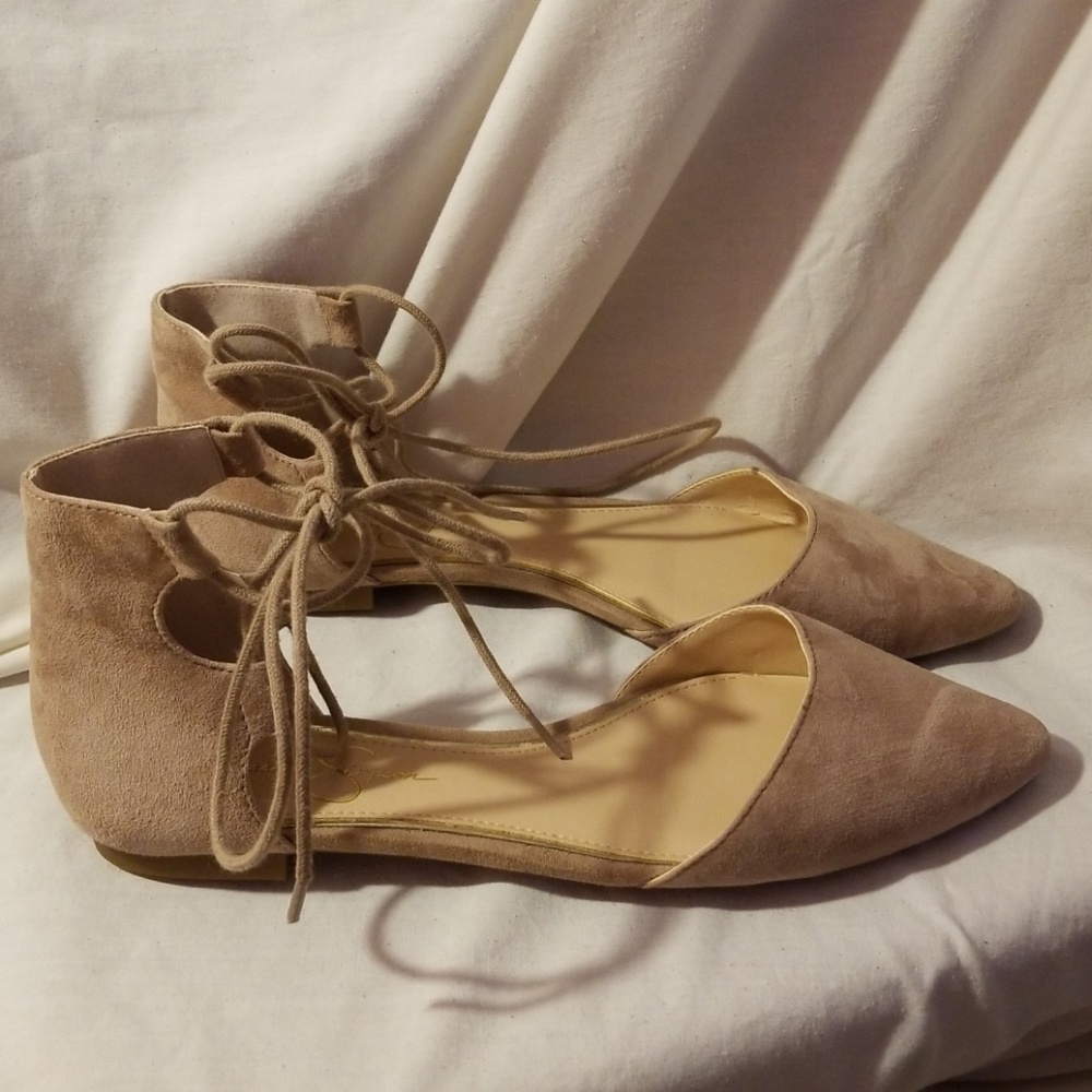 Jessica Simpson Zeena ghillie flats 9 M nude suede - Picture 8 of 8